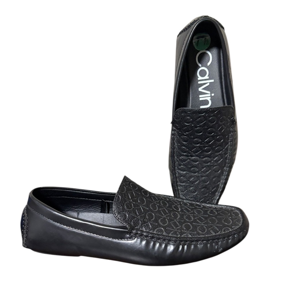 NWOB Calvin Klein‎ Men's Black Embossed Logo Loafers Driving Moccasins Size 7.5